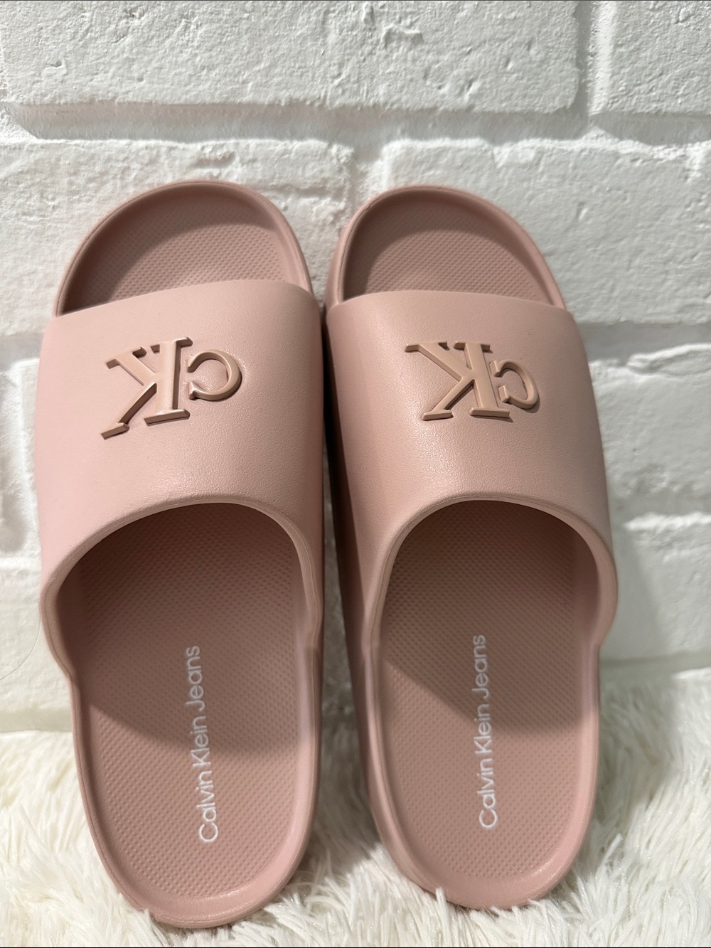 Calvin Klein Jeans Blush Pink Logo Slide Sandals